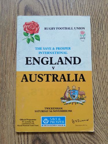 England v Australia 1988 Rugby Programme