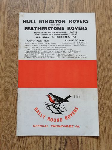 Hull KR v Featherstone Rovers Oct 1962 Rugby League Programme