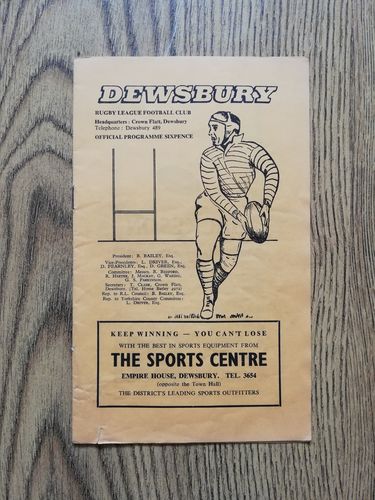 Dewsbury v Wakefield Aug 1965 Rugby League Programme