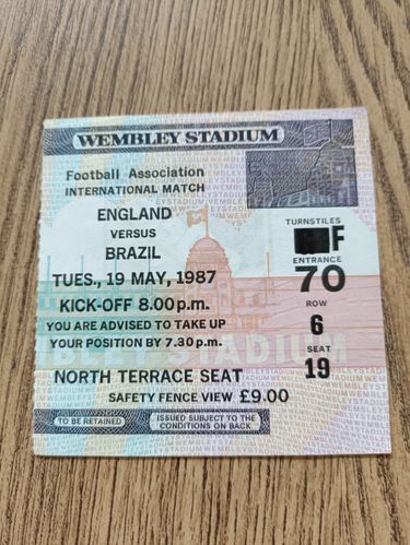 England v Brazil May 1987 Used Football Ticket