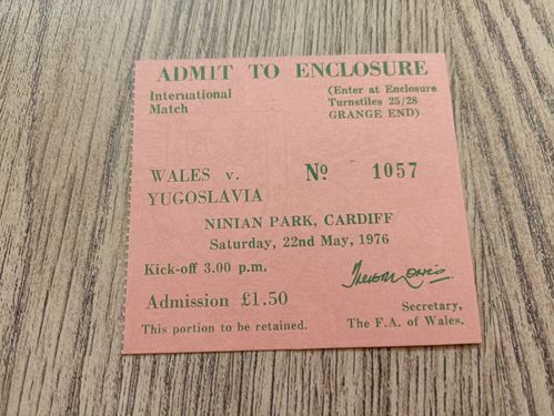 Wales v Yugoslavia May 1976 Used Football Ticket