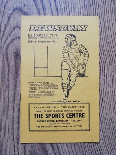 Dewsbury v Wakefield Sept 1966 Yorkshire Cup Rugby League Programme