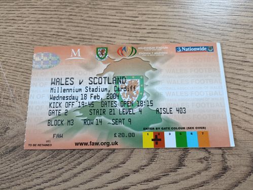 Wales v Scotland Feb 2004 Used Football Ticket