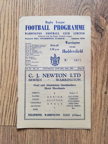 Warrington v Huddersfield Jan 1960