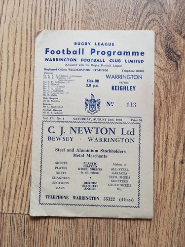 Warrington v Keighley Aug 1963