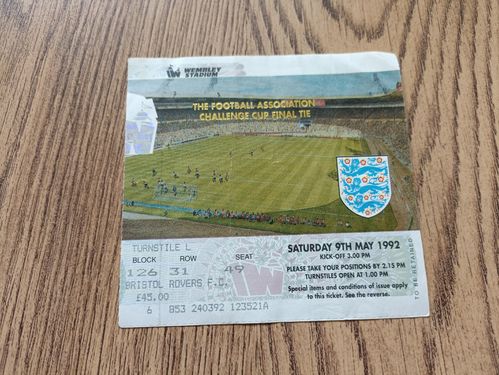 Sunderland v Liverpool May 1992 FA Cup Final Used Football Ticket