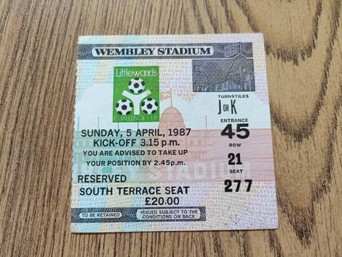 Arsenal v Liverpool April 1987 Littlewoods Cup Final Used Football Ticket