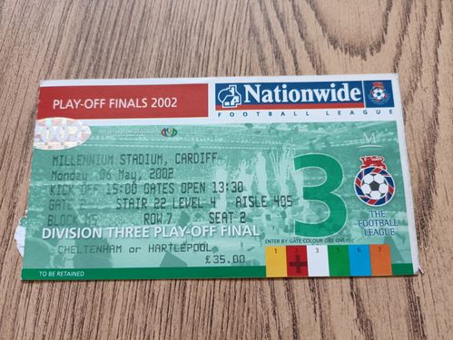 Cheltenham v Rushden & Diamonds 2002 Division 3 Play-Off Final Used Football Ticket