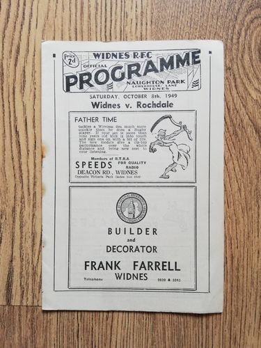 Widnes v Rochdale Oct 1949 Rugby League Programme