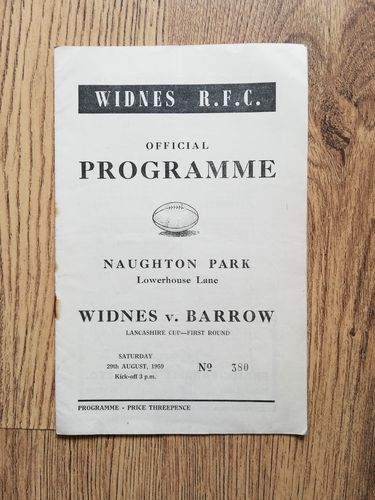 Widnes v Barrow Aug 1959 Lancashire Cup 1st round Rugby League Programme