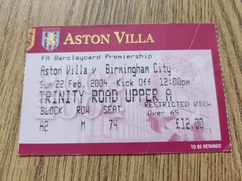 Aston Villa v Birmingham City Feb 2004 Used Football Ticket