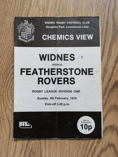Widnes v Featherstone Rovers Feb 1979 Rugby League Programme