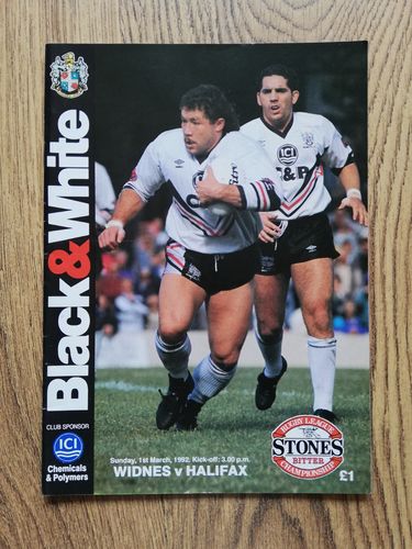Widnes v Halifax March 1992 Rugby League Programme