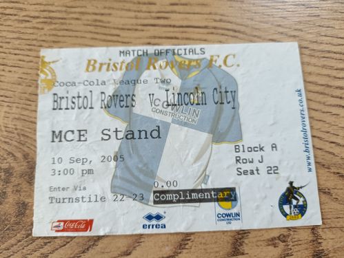 Bristol Rovers v Lincoln City Sept 2005 Used Football Ticket