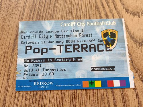 Cardiff City v Nottingham Forest Jan 2004 Used Football Ticket