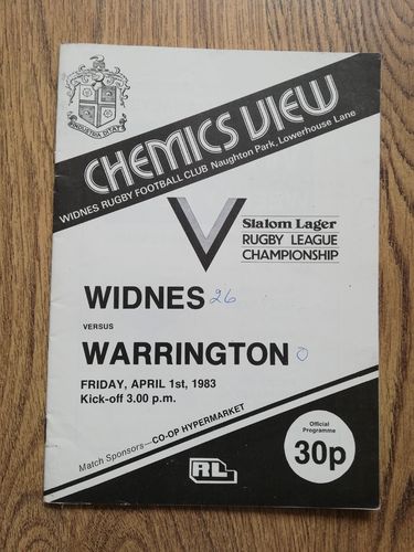 Widnes v Warrington April 1983 Rugby League Programme