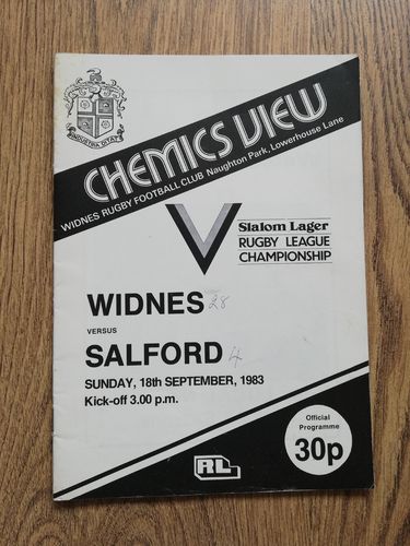 Widnes v Salford Sept 1983 Rugby League Programme