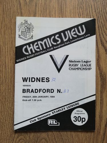 Widnes v Bradford Northern Jan 1984 Rugby League Programme
