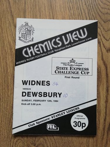 Widnes v Dewsbury Feb 1984 Challenge Cup Rugby League Programme