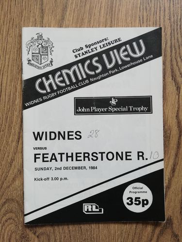 Widnes v Featherstone Rovers Dec 1984 JP Trophy Rugby League Programme