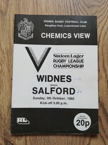 Widnes v Salford Oct 1980 Rugby League Programme