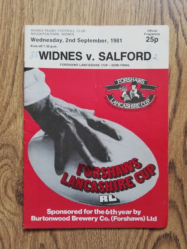 Widnes v Salford Sept 1981 Lancashire Cup Semi-Final Rugby League Programme