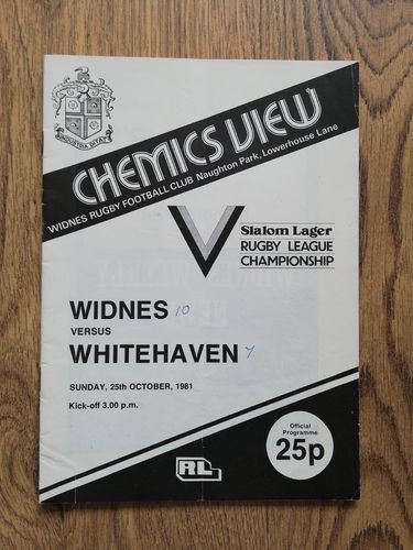Widnes v Whitehaven Oct 1981 Rugby League Programme