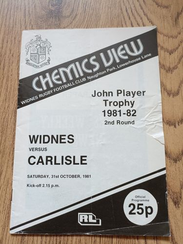 Widnes v Carlisle Oct 1981 John Player Trophy Rugby League Programme