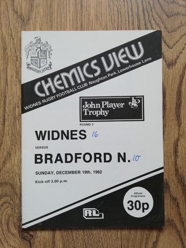 Widnes v Bradford Northern Dec 1982 John Player Trophy Rugby League Programme