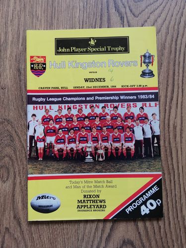 Hull KR v Widnes Dec 1984 John Player Trophy Quarter-Final Rugby League Programme