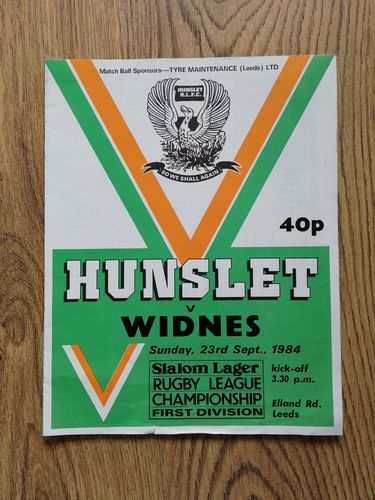 Hunslet v Widnes Sept 1984 Rugby League Programme