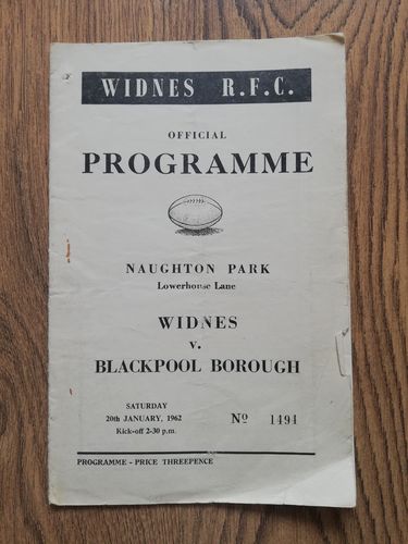 Widnes v Blackpool Borough Jan 1962 Rugby League Programme