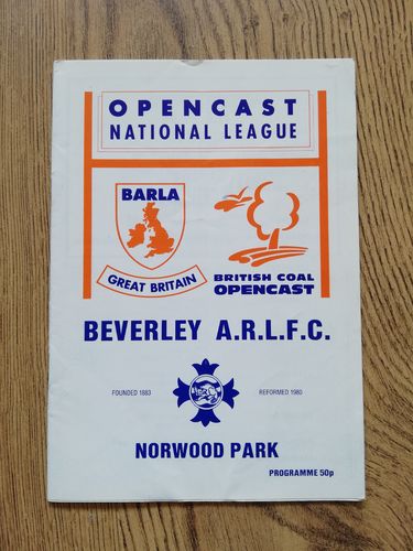 Beverley v South Bradford Nov 1990 Rugby League Programme