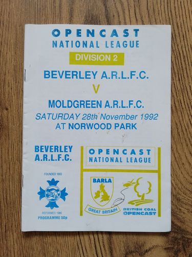 Beverley v Moldgreen Nov 1992 Rugby League Programme