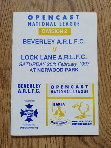 Beverley v Lock Lane Feb 1993 Rugby League Programme