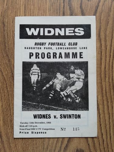 Widnes v Swinton Dec 1966 BBC2 Floodlit Trophy Semi-Final Rugby League Programme