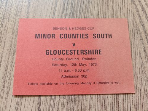 Minor Counties South v Gloucestershire 1973 Benson & Hedges Cup Used Cricket Ticket