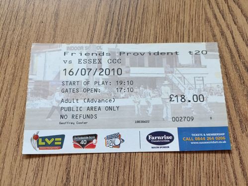 Sussex v Essex 2010 Friends Provident t20 Trophy Used Cricket Ticket
