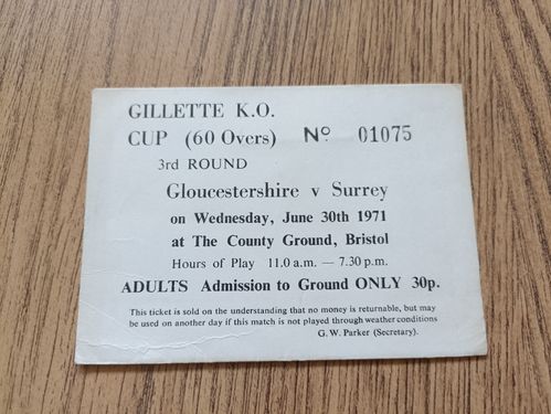 Gloucestershire v Surrey 1971 Gillette Cup Used Cricket Ticket