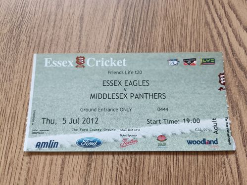 Essex v Middlesex July 2012 Friends Life t20 Used Cricket Ticket