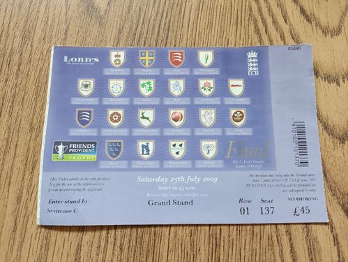 Sussex v Hampshire 2009 Friends Provident Trophy Final Used Cricket Ticket