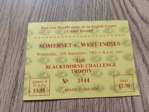Somerset v West Indies 1982 Used Cricket Ticket