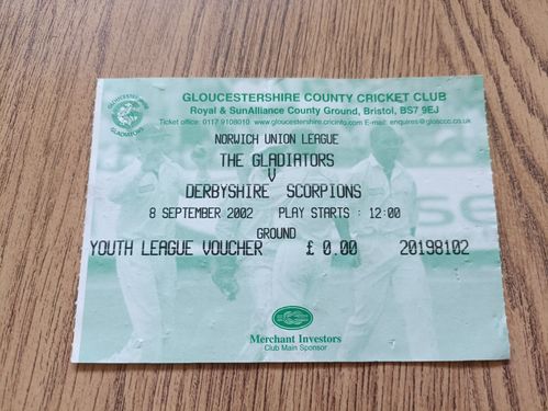Gloucestershire v Derbyshire 2002 Norwich Union League Used Cricket Ticket