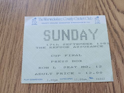 Essex v Nottinghamshire 1989 Refuge Assurance Cup Final Used Cricket Ticket