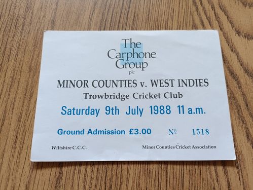 Minor Counties v West Indies 1988 Used Cricket Ticket
