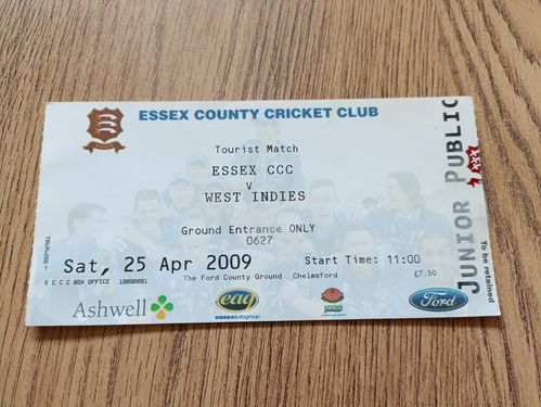 Essex v West Indies 2009 Used Cricket Ticket