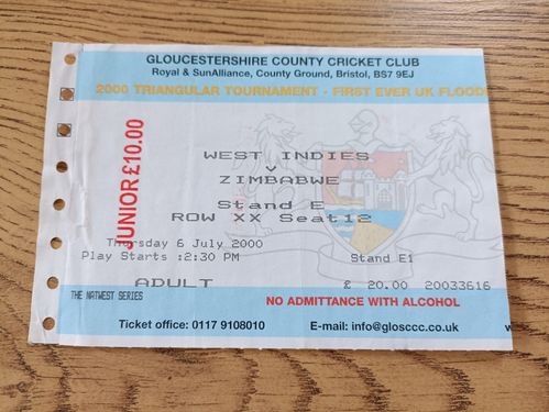 West Indies v Zimbabwe 2000 Used Cricket Ticket