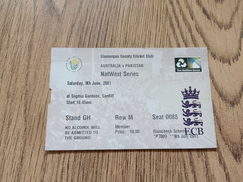 Australia v Pakistan 2001 Natwest Series Used Cricket Ticket
