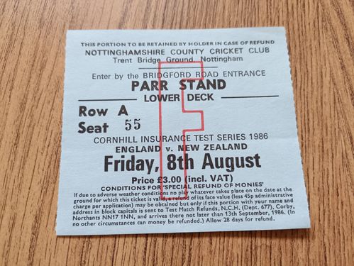 England v New Zealand 1986 2nd Test Used Cricket Ticket