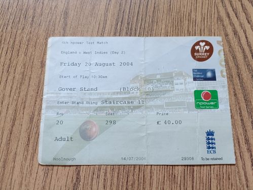 England v West Indies 2004 4th Test Used Cricket Ticket